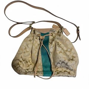 Coach Beige and Teal Shoulder Bag